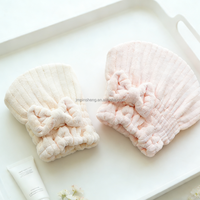 Serviette de séchage capillaire à capuche pour femme en polaire corail, à séchage rapide, absorbante, réutilisable, avec nœud, pour le bain, style Baotou, tissée, pour cheveux secs, avec bandeau intégré