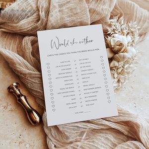 Jeux de douche nuptiale minimaliste blanc personnalisé serait-elle plutôt des cartes de <span class=keywords><strong>jeu</strong></span> de douche nuptiale pour les invités - Product Image 3
