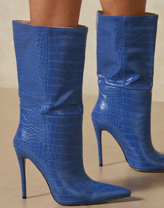 รองเท้าบูทหุ้มข้อกลางแบบสวม ส้นสูง ปลายแหลม พิมพ์ลายสวยงาม ใส่สบาย เหมาะสำหรับฤดูหนาว ไซส์ใหญ่พิเศษ 43 - Product Image 3