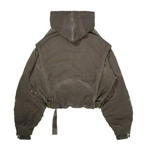 Sweat à capuche vintage en détresse 450 Gsm French Terry point épais sweat à capuche en métal unisexe coupe et coudre lavage à l'acide Patchwork sweats à capuche unisexe - Product Image 2