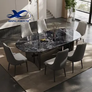 stainless Steel Dining room luxury seater marble stone top designs square round modern table and chairs set stainless steel dini