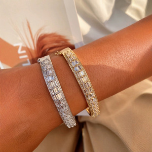 Fashionable 18K Gold Plated Geometric Trendy Women's <b>Bracelet</b> Cuff Bangle Colorful Gemstones Colored Cubic Zirconia Wedding - Product Image 5
