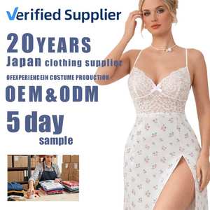 Daster Wanita Seksi Berbahan Nilon Satin dengan Renda Bunga, Bernapas, Lembut, Fashion, Sablon Sutra, ODM, Kerah V, Lengan Pendek, Depan, Elegan - Product Image 1