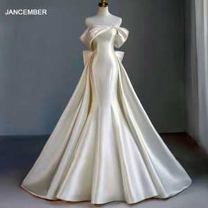 Simple Off Shoulder Sexy Backless Mermaid Soft Satin Wedding Dress <b>Bride</b> <b>Gown</b> Wm80 - Product Image 1
