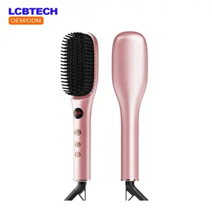 Brosse électrique à lisser les cheveux à ions négatifs OEM 2 en 1 Brosse à cheveux en fer Affichage LCD Peigne à lisser les cheveux en céramique