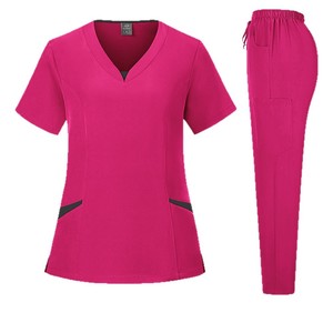 Nurse Uniform Set V-Neck Short Sleeve Scrub Suit For Hospital Pet Clinic Grooming Salon Workwear Split Design Women's Clothing - Product Image 5