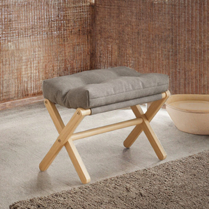 Modern Folding Foot <b>Stool</b> with Thick Foam Cushion Wood X Legs Padded for Hotel Apartment <b>Bedroom</b> Living Room - Product Image 3