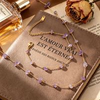 Ensemble collier en acier titane avec pierres concassées irrégulières violettes, chaîne de clavicule style forêt de luxe léger pour femme