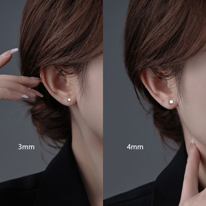 S925 Sterling <b>Silver</b> <b>Small</b> Square Geometric <b>Stud</b> Earrings For Everyday Wear 1 Pair - Product Image 3