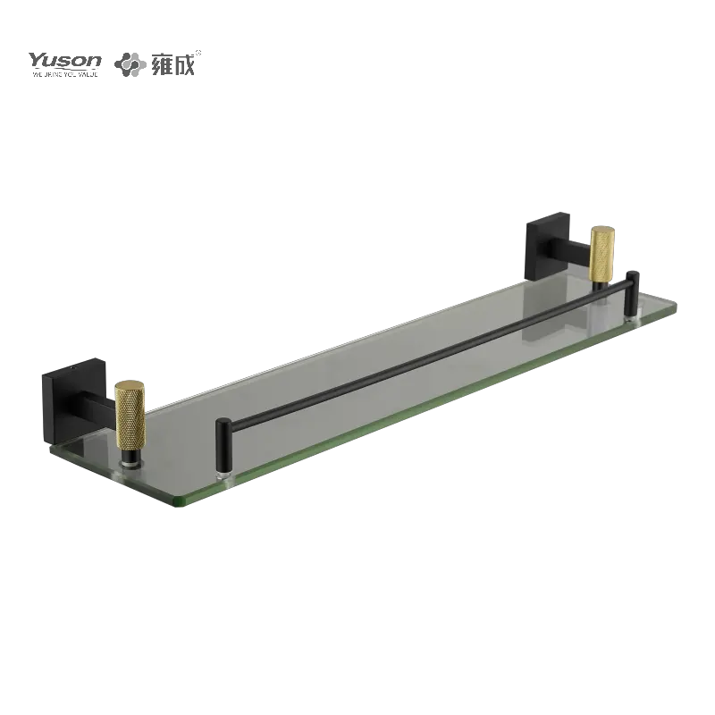 YUSON 12387-MBGD 황동 매트 블랙 골드 마무리 벽 마운트 수건 랙 유리 선반 욕실