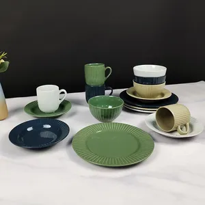 China Ceramic 16 Pieces Pcs Factory Price Fancy Premium Quality Stoneware Dinnerware Set For 4 Persons