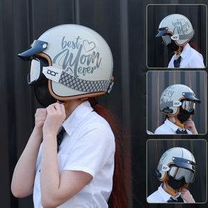 <span class=keywords><strong>Casque</strong></span> 3/4 rétro certifié 3C pour femme, idéal pour l'été, la moto, le scooter, les balades et les trajets quotidiens, toutes saisons, avec visière transparente - Product Image 3