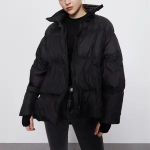 패션 도매 가격 높은 품질 따뜻한 외부 간단한 방풍 블랙 겨울 호흡기 퀼트 자켓 코트 여성