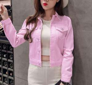 All'ingrosso di <span class=keywords><strong>giacche</strong></span> da studente blu in denim corto, primavera e autunno tinta unita a maniche lunghe <span class=keywords><strong>giacche</strong></span> top da <span class=keywords><strong>donna</strong></span> - Product Image 3