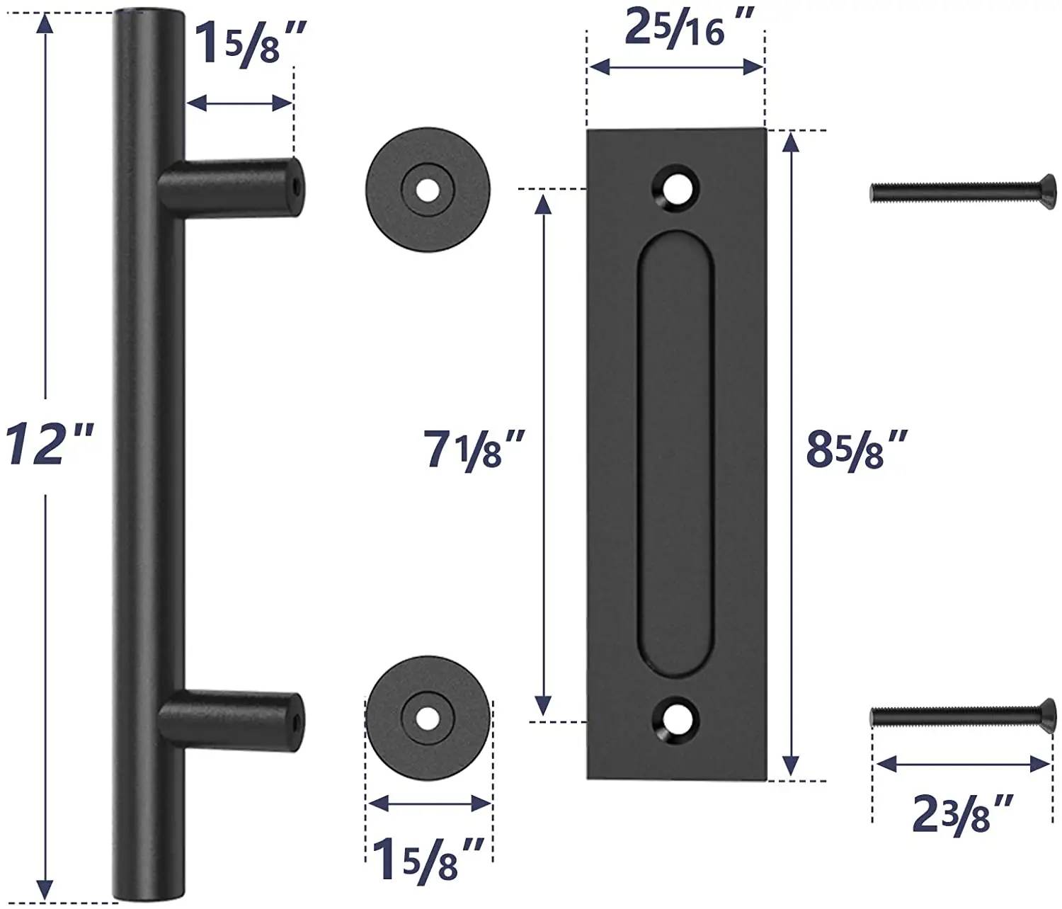 Maniglione per porta scorrevole per fienile da pollici con Hardware a filo, Set di due lati resistente, solido, rustico, verniciato a polvere nero, facile da installare