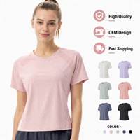 T-shirt de sport pour femme personnalisé avec logo, panneaux en mesh raglan, séchage rapide, respirant, pour la course à pied, la gym, la remise en forme, design OEM ODM personnalisé