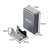 Station de charge rapide Kabbol 670W 8 ports PD QC3.0 USB-C GaN III avec chargeur pour ordinateur portable 140W et chargeur de voyage 40W pour appareil photo et écouteurs