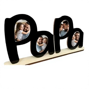 Cadre photo en bois écologique de haute qualité pour la fête des pères, décoration de table en forme de lettre Papa, personnalisable - Product Image 4
