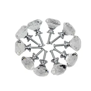 Clear glass cabinet knob colorful high quality furniture dresser drawer diamond crystal knob pull