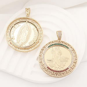 Ciondoli Religiosi Placcati Oro 14K all'Ingrosso, San Giuda e Vergine Maria, Gioielli con Zirconi CZ, Materiale Principale Ottone - Product Image 4