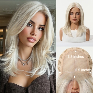 Ainizi New Arrival High Quality Heat Resistant Imported Synthetic Fiber No Cut <strong>Monofilament</strong> Mono Lace <strong>Wigs</strong> for White Women - Product Image 3