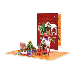 Nouvelle conception de carte de vœux de Noël 3D pop-up en forme de maison chaleureuse - Product Image 1