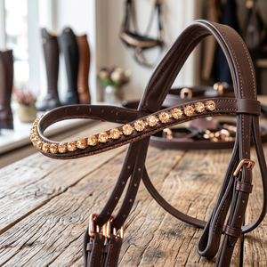 Brida de Cuero de Lujo para Caballo con Tachuelas Premium, Talla Personalizada, Modelo DI'LB'047, Proveedor de Equipo Ecuestre B2B, Divine - Product Image 1