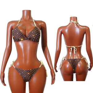 Conjunto de Bikini Halter con Pedrería Marrón Sexy de Alta Calidad para Drag Queen, Ropa de Baile Exótica para Escenario, Fiesta Rave, Cabaret, Personalizado - Product Image 1