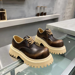 Thick Soled Leather Shoes Retro <b>Style</b> Lace up Women Loafers Men's Formal Shoes Custom Mickey Big <b>Head</b> Street Fashionable Boy - Product Image 2