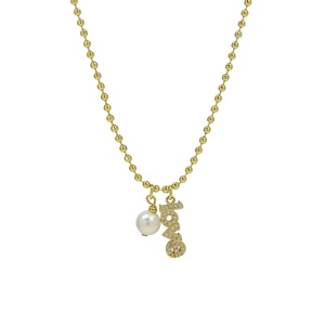 Regalo per la Festa della Mamma, Collana con Ciondolo a Numero in Rame Placcato Oro 18k e Zirconi, con Perla, per Mamma - Product Image 6
