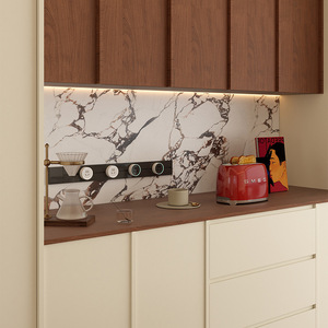 Aparador de Estilo Retro Cremoso Y1, Mueble Modular de Madera de Nogal para Sala de Estar, 900 mm de Altura, 5 Compartimentos, Almacenamiento de Pie - Product Image 3