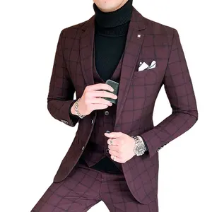 New Fashion Casual Men Plaid Revers Anzug Mantel Einreihiger Blazer Herren Anzug Jacke