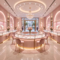 Design d'intérieur de bijouterie rose de luxe avec vitrines en verre sur mesure