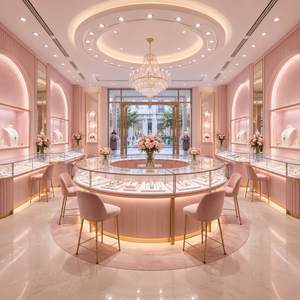 Luxury Pink <b>Jewelry</b> Store Interior Design with Custom Glass Display Showcases - Product Image 1