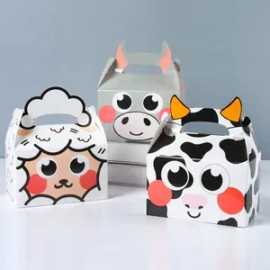 Embalagem de embalagem para doces, embalagem de animais de fazenda, alça de papel, doces, bolo, biscoitos, embalagem para crianças, aniversário, festa caseira