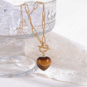 Collier Pendentif Cœur en Agate Tendance en Acier Inoxydable Plaqué Or/Argent, Pierre Naturelle Unisexe, OEM/OEM Personnalisé, En Stock - Product Image 4