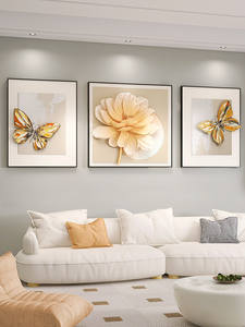 Art mural en relief 3D simple et moderne de luxe léger, <span class=keywords><strong>triptyque</strong></span> encadré avec des <span class=keywords><strong>fleurs</strong></span> de papillon, salon, fond de canapé, <span class=keywords><strong>peinture</strong></span> suspendue - Product Image 2