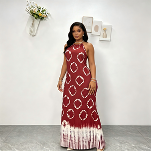 Nuovo Abito Casual Primaverile 2026 Stile Europeo <span class=keywords><strong>e</strong></span> Americano, Gonna Lunga Larga Stampata con Colletto <span class=keywords><strong>e</strong></span> Schiena Scoperta per Donne Africane Taglie Forti in Poliestere - Product Image 3