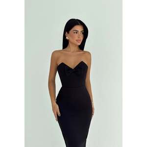 ชุดเดรสวินเทจประดับโบว์ สีดำ สายเดี่ยว ทรงเอไลน์ กระโปรงทรงตรง ผ้าโพลีเอสเตอร์ชีฟองทอ ไซส์ XS-XL - Product Image 2