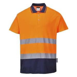 PORTWEST - S174ONRS Polo deux tons en coton confortable orange/bleu marine-EAN 5036108251094 HI-VIS WORKWEAR - Product Image 1