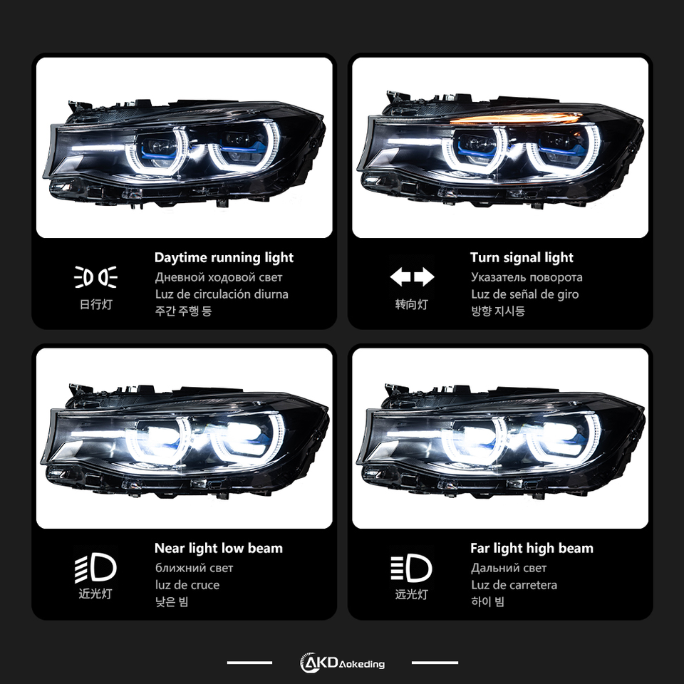 AKD Auto Car Headlight for BMW 3 Series GT - F34 Angel Eye Yellow White ...