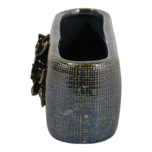 Vaso ovale in ceramica con applicazioni floreali per uso interno ed esterno, vaso decorativo in gres per piante. - Product Image 5