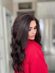 Perruque synthétique ondulée bouclée avec raie latérale libre, résistante à la chaleur, en dentelle 13x4, noir naturel et brun, pour femmes noires - Product Image 3