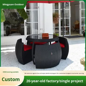 Juego de Mesa y Sillas de Comedor de Mimbre Plegables, Modernas, Duraderas y Ligeras, con Diseño Apilable para Restaurante, Jardín, Patio - Product Image 2