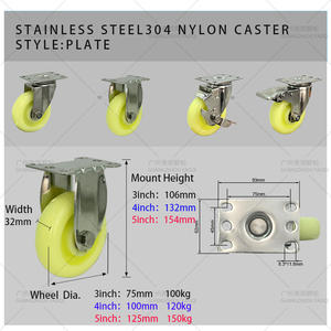 Ruedas de Plástico de Acero Inoxidable de 2/3/4/5 Pulgadas, Ruedas Giratorias de Polipropileno y Nailon para Carritos, Ruedas de PVC Resistentes al Desgaste - Product Image 5