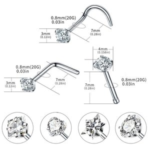 Piercing per Naso in Acciaio Inox con Zirconia, Asta Dritta o Curva, Forma a L, Rotonda, a Cuore, a Stella, Quadrata, con Zirconi Cubici - Product Image 5