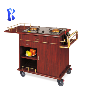 OKEY Hotel chariot de cuisine en bois massif à quatre roues chariot flambe - Product Image 4