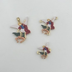 Pendentif en émail personnalisé à deux faces, Saint Michel Archange, plaqué or, charme religieux d'ange pour la fabrication de colliers et de bracelets, accessoire - Product Image 3