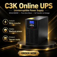 C3K 온라인 UPS 3KVA 3000W 순수 정현파 무정전 전원 공급 장치 0ms 전환 기능 포함 서버 PC 사무실 네트워크용