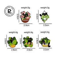 Broche en émail motif chaton et feuilles vertes, finition nickel noir, pour la Saint-Valentin